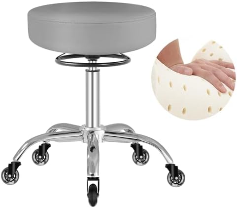 OUTMASTER Rollhocker Höhenverstellbar 180 kg Belastbarkeit (Grau) | 50-62 cm höhenverstellbar, PU-Leder, 360° Drehhocker Hocker für Salon und Spa