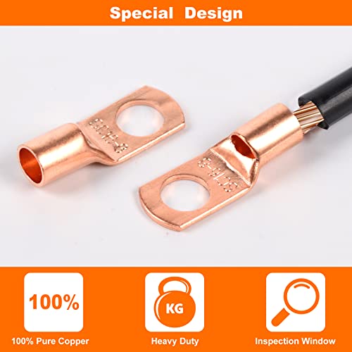 Amliber 150pcs Battery Terminal Connectors, Battery Cable Ends Kit AWG 2 4 6 8 10 Gauge - 70Pcs Ring Wire Terminals Copper Wire Lugs and 80Pcs Heat Shrink Tubing Kit for Marine Electrical Supplies - Thumbnail 4