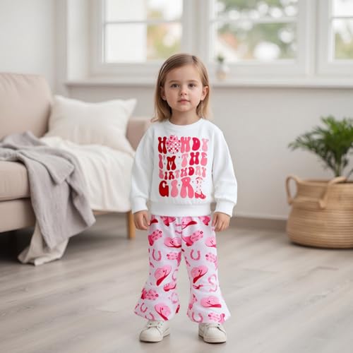Bagilaanoe Toddler Baby Girl Birthday Outfit Western One/Two/Three Year Old Birthday Long Sleeve Sweatshirt Pants Set3