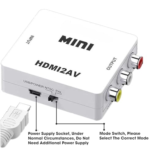 Image of NEXSA HDMI to RCA Converter 1080p Digital to AV Composite Video Adapter | Converts digital HDMI video to analog CVBS RCA composite outputs. Supports standard PAL and NTSC display formats.