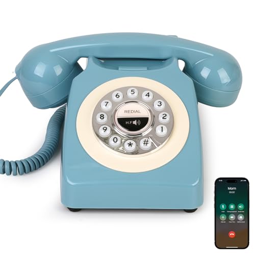 Sangyn Bluetooth Landline Phone, Retro Bluetooth Home Phone Compatible with Android & iOS, Wireless Cordless Telephone with Speakerphone, Volume Control & USB Rechargeable, Blue