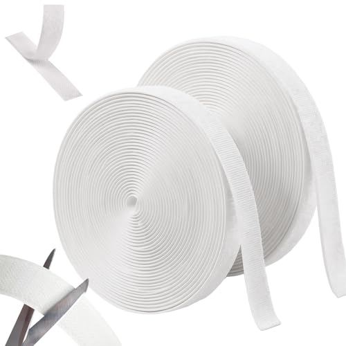 Hook and Loop Tape, 25 M x 20 MM Double Sided Velcro Tape Self Adhesive Heavy Duty Sticky Velcro Roll,Sticky Back Fastening for Home Office Carpet Blinds Tabs,White
