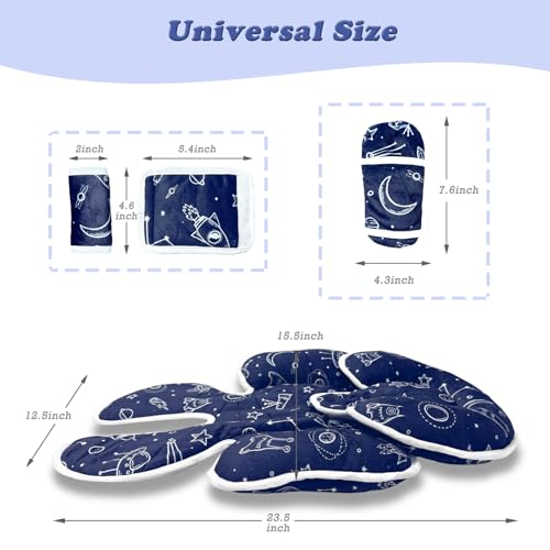 Image of Infant Car Seat Insert, 2 in 1 Carseat Head Neck Pillow for Newborn, Baby Carriage Pad with Strap Covers, Universal Seat Pad for Carseats, Stroller, Swings, Bouncer, Planet (Navy Blue)