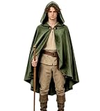 kasahara Renaissance Kapuzenumhang Midi Mittelalter Kleidung Umhang Herren Damen Feen Hexenmantel Cape Erwachsener Vampir Wikinger Kostüme Halloween Karneval LARP (Green, 100cm)