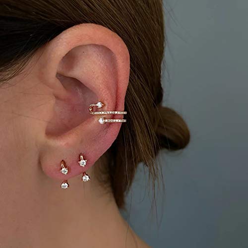 Image of Obidos 14K Gold Plated Illusion Stud Earrings for Women | Triple Huggie Hoop Earrings for One Hole| Trendy Simple Hypoallergenic Fashion Accessories Gold Jewelry Gifts for Womens