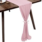 ACRABROS Romantic Chiffon Table Runner,10 Ft (28X120 Inches) Dusty Rose Table Runners for Rustic Wed