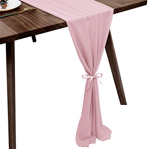Acrabros Romantic Chiffon Table Runner,10 Ft (28X120 Inches) Dusty Rose Table Runners For Rustic Wedding Event,Birthday Party, Bachelorette Party,Bridal Shower Party Baby Girl Shower Décor #TOP18