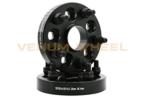 4 Pc 25Mm 5X100 To 5X114.3 Conversion Hub Centric Adapter Kit 56.1Mm Bore + (20) Black 12X1.25 Thread Bulge Acorn Lug Nuts | Compatible With Subaru #TOP2