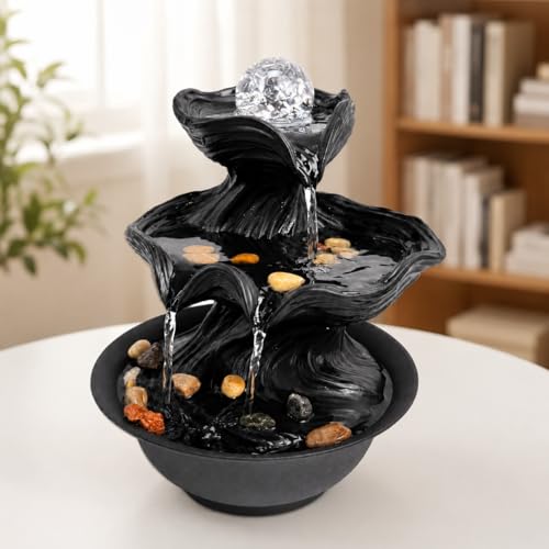 BYVBLETZ Tabletop Water Fountain, Black Wave, LED Crystal Ball, 9.45 in by Generic - Used condition - US$39.13