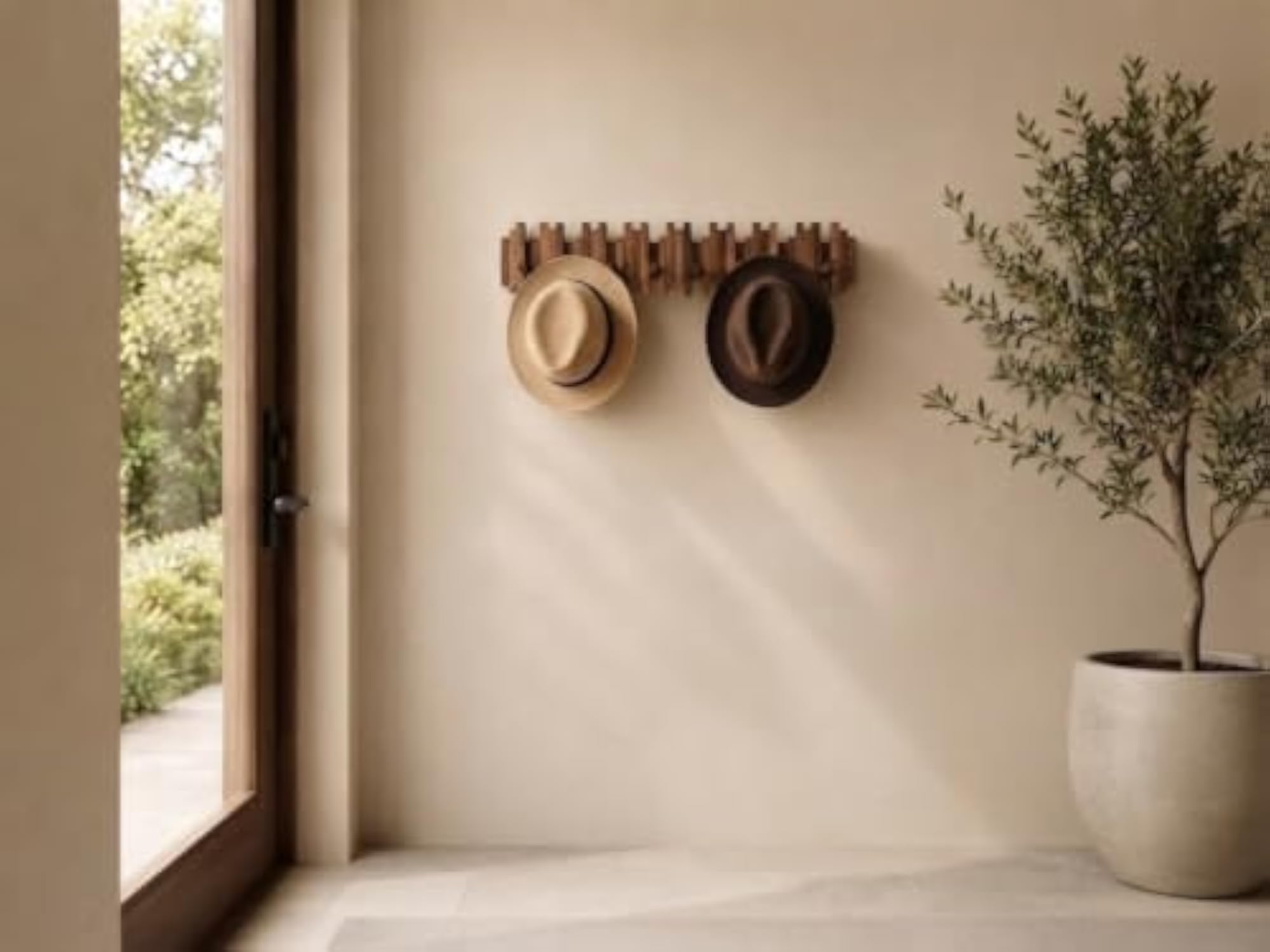 Decorative Wooden Wall Mounted Coat Rack with Foldable Peg Hooks