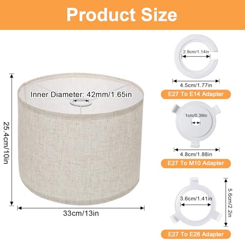 2 Pack Large Drum Lampshade – 13" x 13" x 10" Beige Linen Lamp Shades for Table & Floor Lamps – Easy Assembly Spider Fitter Replacement Shade Set by Pafeooui - Image 2