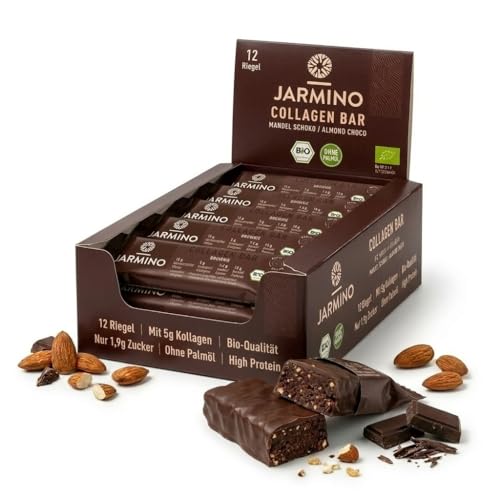 JARMINO Kollagen Riegel High Protein Bar Brownie 12x55g - Proteinriegel Palmölfrei Glutenfrei 13g Protein 5g Kollagen 14g Ballaststoffe Low Sugar