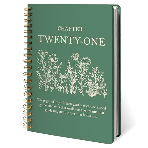 XYMBF 21st Birthday Notebook Journal, 21st Birthday Gifts Notebooks for Daughter Friends, Sage Green Chapter Twenty-One Memory Journal, Hardcover Spiral Notebook 5.5x8.3 Inch