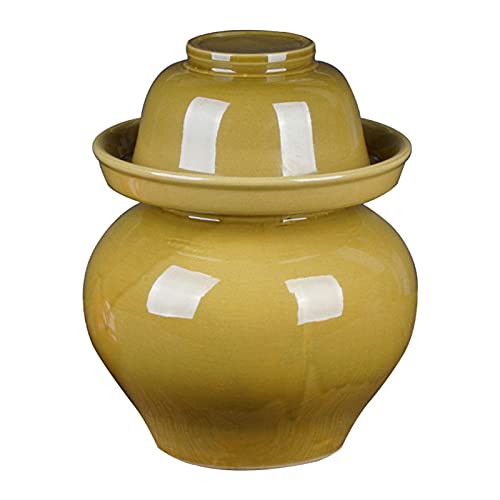 Tarro tradicional de cerámica de fermentación, olla de cerámica, tapa sellada al agua en fermentación marrón, para servir o almacenar alimentos, no para cocinar