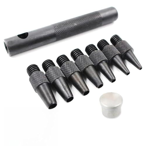 RichVibe Lot de 9 poinçons en cuir avec têtes de perforation remplaçables de 2 à 5 mm pour ceintures, rivets et boutons-pression pour projets de réparation, noir