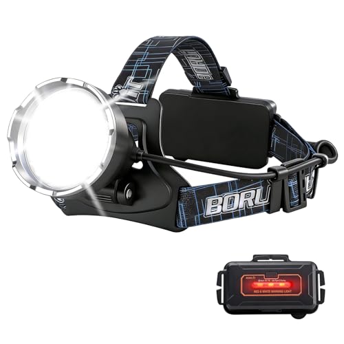 BORUIT B10 Rechargeable Headlamp Super Bright - 3 Modes LED Head Lamp Battery Powered, 90° Adjustable, USB C, Waterproof Head Light for Hardhat Camping Hiking Fishing