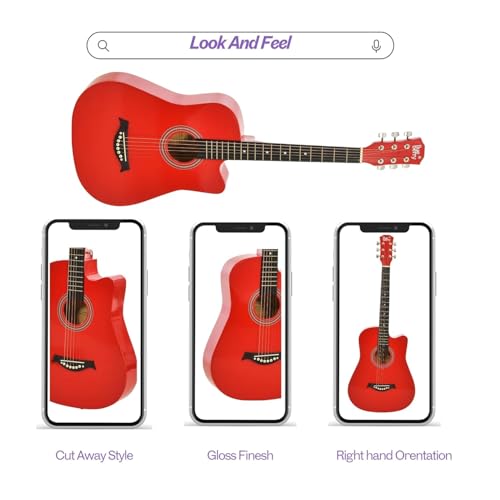 Image of Renewed BLUEBERRY B-38C Acoustic Guitar Kit with Bag, Strap, One Pack Strings And 2 Picks 38 Inch(Raspberry)