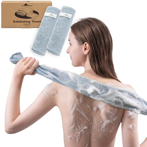 myHomeBody Exfoliating Washcloths for Showering, Sky Blue, Set of 2