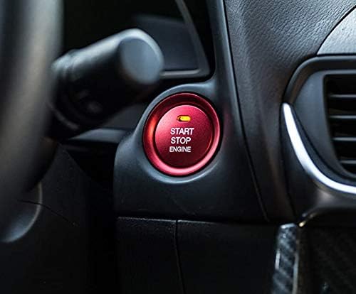 Miniatura 5 de MAXDOOL - Juego de 2 piezas de botón de arranque de motor sin llave de aluminio rojo y decoración circundante adhesivo interior para Mazda 3 6 CX-3