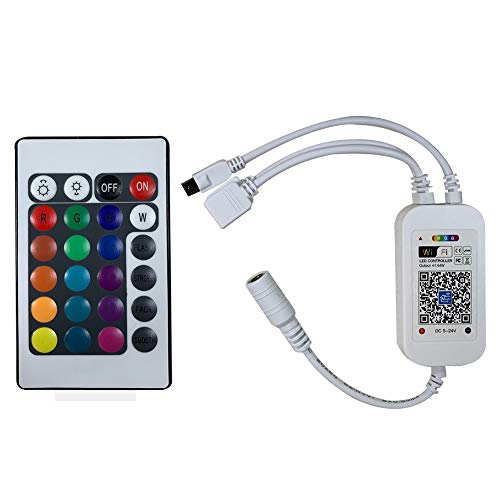 WiFi Wireless Smart Controller,Dual 4-pin Output IR Controller,for 5050 3528 LED Light Strip Comes with a 24 Keys Remote Control, Fits Alexa,Google Home