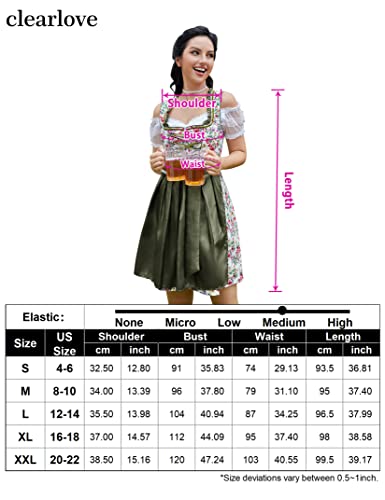 GloryStar Women\'s German Dirndl Dress Traditional Bavarian Beer Garden Oktoberfest Costumes 3 Pieces Green Summer S