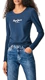 Pepe Jeans Damen T-Shirt New Virginia Ls N, Marineblau, S