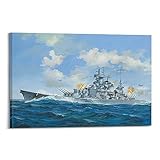  silve Vintage WW2 Deutsche Marine Hauptstadt Schiff Marine Schlachtschiff Scharnhorst Kriegsschiff Dekorative Malerei Leinwand Wandkunst Bild