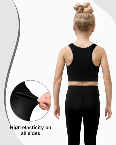 Jiamy Girls Yoga Leggings Girls Athletic Leggings Training Bras Set Kids Gym Crop Tank Top Activewear Set For 5-6 Years Black thumb #3