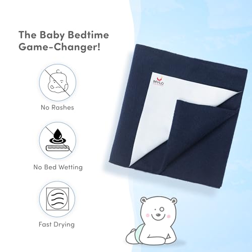 Image of Mylo Baby Waterproof Mattress Protector for Baby (0-3 Years), Extra Absorbent, Soft and Reusable Quick Dry Sheets (Blue & Red)- Pack of 2