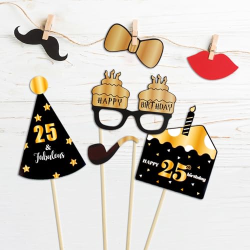 LINGTEER Happy 25th Birthday Party Photo Booth Props,Cheers to 25th Birthday 25th Years Old Bday Party Centerpieces Props Decorations Sign. by LINGTEER - Image 4
