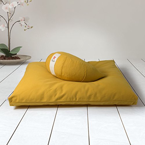 ZAFUKI Pack Zafu + Zabutón Amarillo Dorado/Cojín para Yoga, Media Lu