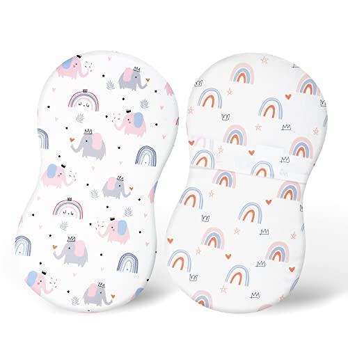Tillyou Cotton Fitted Bassinet Sheets For Baby Boy Girl, Fit For Halo Bassinet Swivel Sleeper, Adapt To Hourglass Bassinet Mattress Sheet, 31.5'' X 18'', 2 Pack Elephant & Rainbow #TOP5