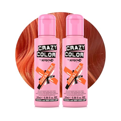Crazy Color Vibrant Coral Red Semi-Permanent Duo Hair Dye. Highly Pigmented Copper Conditioning & Oil Nourishing Vegan Formula | No Bleach or Ammonia | 200ml