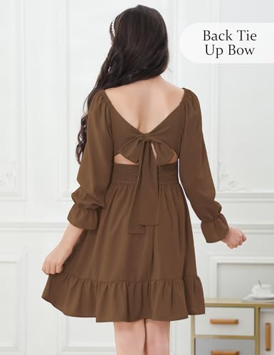 Durio Girls Dresses for Teens Girls Tie Back Off Shoulder Dress Cute Long Sleeve Dress Easter Kids School Party Dance Dresses2