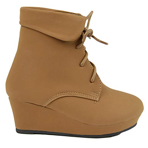 Generation Y Girl's Ankle Boots Wedge Heels Lace Up Cuff Booties2