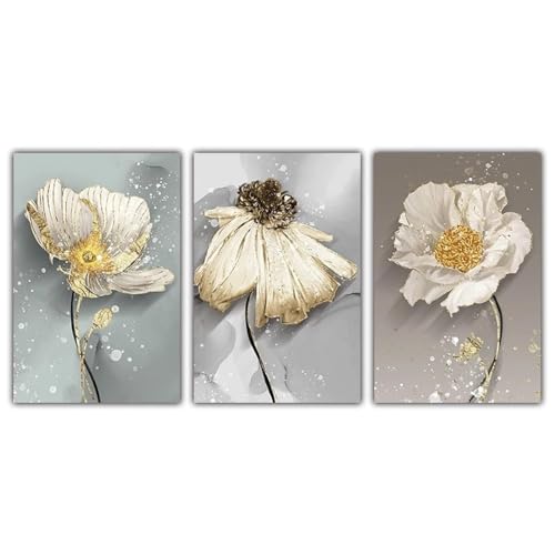 Toile fleurs abstraites avec cadre interne triptyque minimaliste nordique 30x50