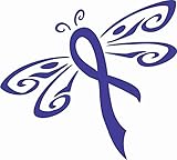 Dark Blue Colon Cancer Dragonfly Ribbon Colorectal Awareness - Die Cut Vinyl Window Decal/Sticker fo