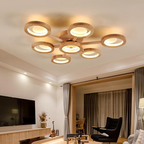 Lustre en bois rustique Spoutnik à 9 lampes LED dimmables pour salon