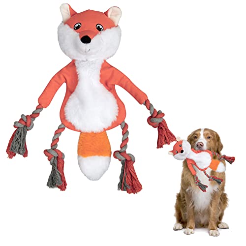 Lalfpet Stuffingless Squeaky Dog Toys,Plush Fox Dog Toy With Crinkle Paper, Crinkle Dog Toy With Rope Legs,No Stuffing Dog Chew Toys For Small Medium Dogs,Tug-Of-War Dog Toy,Orange (Pto_0X6X2Des) #TOP3