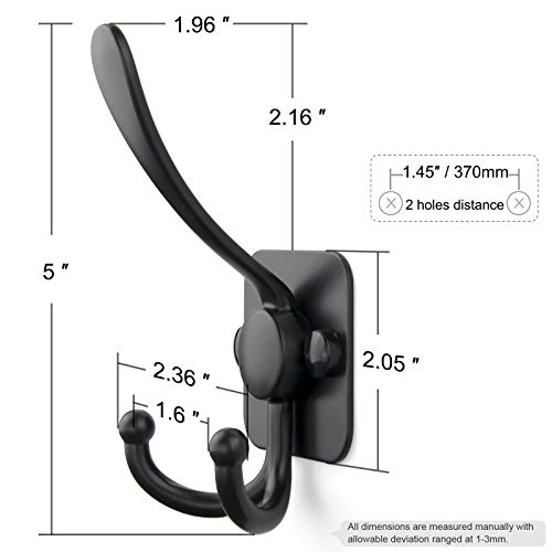 Arks Royal Wall Mount Coat Hooks,Matte Black Heavy Duty Decorative Hooks,3 Prongs Utility Hook,6 Pack #TOP1