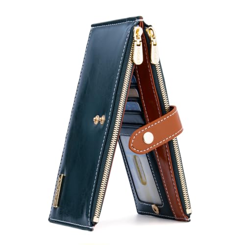 Image of ANDOILT Women's Genuine Leather Wallet RFID Blocking Credit Card Holder Zipper Purse Cell Phone Handbag