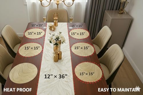 Image of Dining Table Mat and Runner Set for Home Kitchen Reusable Placemat Combo Set for Everyday Dining Use and Table Setup (Golden Orbit + Modern ractangle, Pack of 9 (8+1))