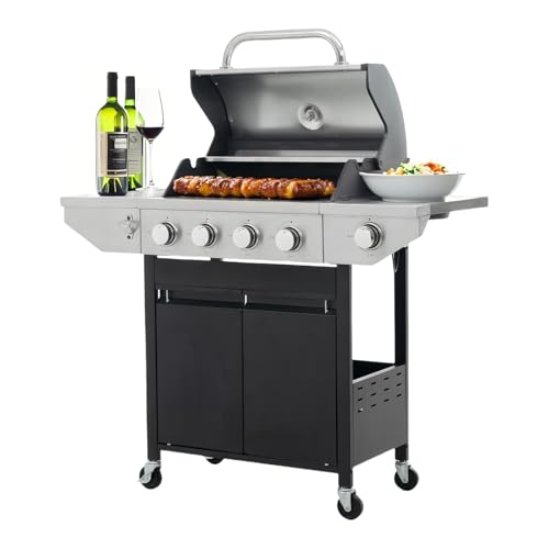 Endark 4-burner propane gas grill | Stainless steel construction | Dual side racks and wheels | Designed for patio, garden, and backyard cooking