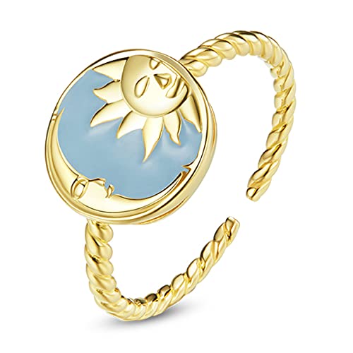 Bague soleil et lune ouverte bague ajustable argent 925 femme