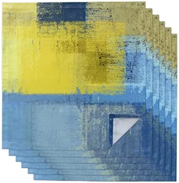 Kitchen Dinner Napkins Set of 6, Abstract Painting Cloth Napkins Reusable Washable Table Napkins for Weddings Cocktail Parties Holiday Table Decor Modern Yellow Blue Ombre Geometry
