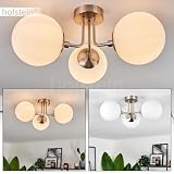 HOFSTEIN Lampa sufitowa Cabalonga, nowoczesna lampa sufitowa z metalu/szkła w kolorze matowo-niklowo-mlecznym, lampa o nowoczesnym wzornictwie z abażurami ze szkła (Ø 15 cm), 3-żarówkowa, 3 x E27, bez