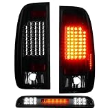 (3 Pack) LED Smoke Lens Tail Light Assembly + 3rd Brake Light For 1999-2007 Ford F250 F350 F450 F550 Super Duty Fleetside, Only Fit Factory Incandescent Models