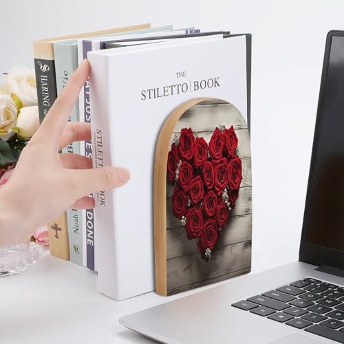 Sujetalibros de madera con rosas rojas soporte grande para libros 7