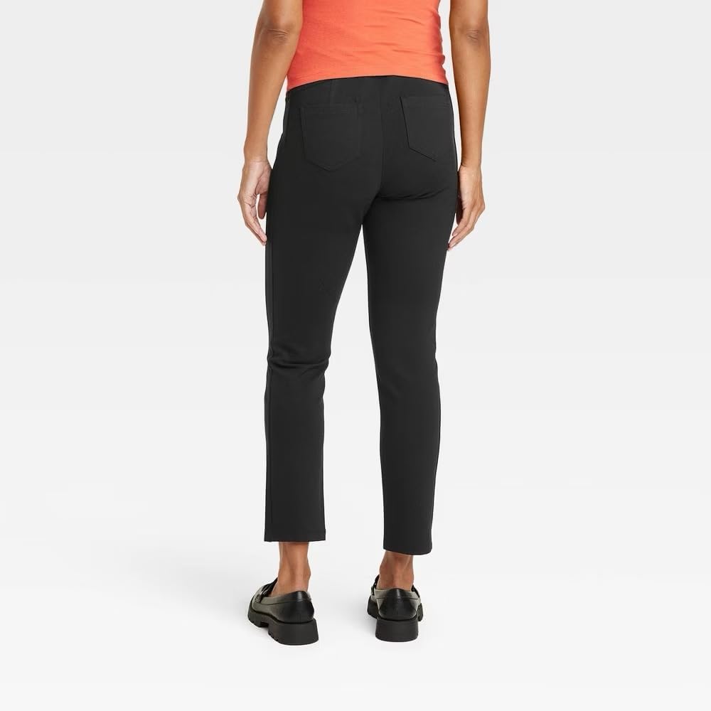 Over-The-Belly Ponte Skinny Maternity Pants, High-Rise Stretch Knit Fabric for Work or Casual Wear, Black