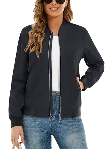 Image of TACVASEN Baseball Jacket for Women Lightweight Bomber Jacket Zip Up Varsity Jacket Outerwear Windbreaker Military Tactical Jacket Black